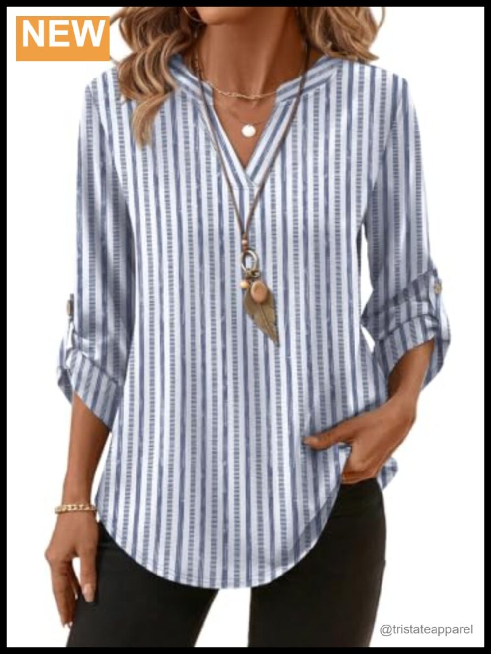 Womens 3/4 Sleeve V Neck Button Side T Shirt Loose Fit Business Casual Top